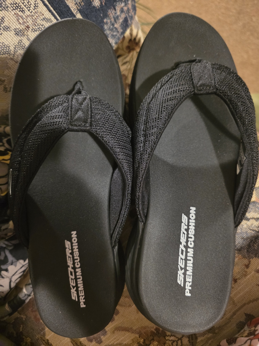 Skechers Black Mesh Strap Premium Cushion Flip Flops